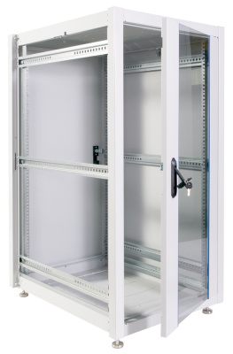Шкаф серверный ЦМО (ШТК-Э-24.6.10-13АА) напольный 24U 600x1000мм пер.дв.стекл металл 2 бок.пан. направл.под закл.гайки 540кг серый 915мм 66кг 180град. 1187мм IP20 сталь