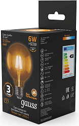 Лампа светодиодная Gauss Filament G95 6Вт цок.:E27 шар 220B св.свеч.бел.теп. (упак.:1шт) (105802006)
