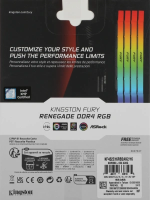 Память DDR4 2x8GB 3200MHz Kingston KF432C16RB2AK2/16 Fury Renegade RGB RTL Gaming PC4-25600 CL16 DIMM 288-pin 1.35В kit dual rank с радиатором Ret