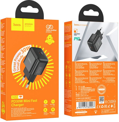 Сетевое зар./устр. Hoco N32 Glory Black 30W 3A+2A+1.5A (PD+QC+AFC) USB Type-C универсальное черный