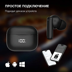 Гарнитура внутриканальные Hyundai H-EP204 черный беспроводные bluetooth в ушной раковине (HEP204)