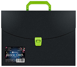 Портфель Бюрократ Black Opal BLPP01LETT 1 отдел. A4 пластик 0.7мм черный/салатовый