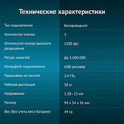 Мышь Оклик 605SW черный оптическая 1200dpi беспров. USB для ноутбука 3but (384108)