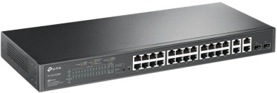 Коммутатор TP-Link SL2428P (L2) 24x100Мбит/с 4x1Гбит/с 2xКомбо(1000BASE-T/SFP) 24PoE+ 250W управляемый