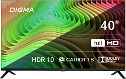Телевизор LED Digma 40" DM-LED40SBB36 Салют ТВ Frameless Metal черный FULL HD 60Hz DVB-T DVB-T2 DVB-C DVB-S DVB-S2 USB WiFi Smart TV