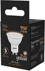 Лампа светодиодная Gauss 101506109 9Вт цок.:GU10 рефлек. 150B св.свеч.бел.теп. MR16 (упак.:1шт)
