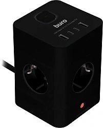 Сетевой удлинитель Buro BU-PTE4.1UC-B 1.5м (4 розетки) черный (коробка)