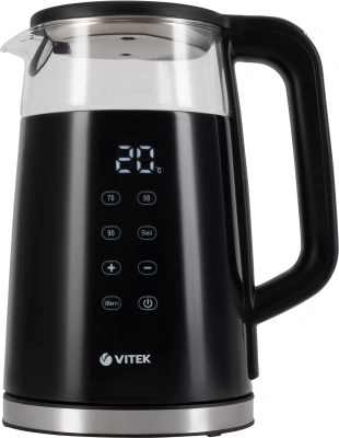 Чайник электрический Vitek VT-8827 1.7л. 2200Вт черный корпус: стекло/металл