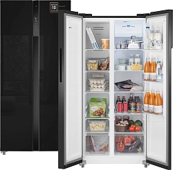 Холодильник Weissgauff WSBS 500 Inverter NoFrost 2-хкамерн. черный стекло инвертер