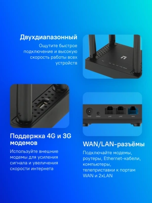 Роутер беспроводной Netis N5 AC1200 10/100BASE-TX/4G ready черный