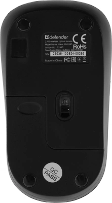Мышь Defender Wave MM-995 черный оптическая 1600dpi silent беспров. USB для ноутбука 3but (52995)