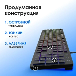 Клавиатура Оклик 550ML черный USB slim Multimedia LED (1061617)