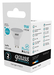 Лампа светодиодная Gauss Spotlight Elementary 9Вт цок.:GU10 спот 220B св.свеч.бел.нейт. MR16 (упак.:10шт) (13629)