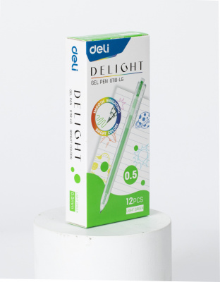 Набор ручек гелев. Deli Delight EG118-LG-P прозрачный сал. черн. (12шт) линия 0.5мм
