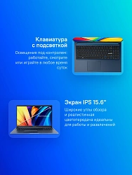 Ноутбук Asus Vivobook 15 X1502VA-BQ443 Core i5 13420H 16Gb SSD512Gb Intel UHD Graphics 15.6" IPS FHD (1920x1080) без ОС blue WiFi BT Cam (90NB10T1-M00KV0)