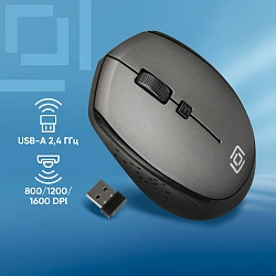 Мышь Оклик 488MW черный/серый оптическая 1600dpi беспров. USB для ноутбука 4but (1196571)