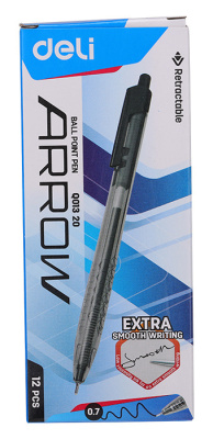 Ручка шариков. автоматическая Deli Arrow EQ01320 прозрачный/черный d=0.7мм черн. черн. черный