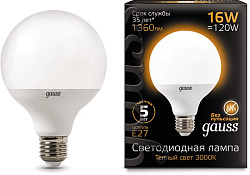 Лампа светодиодная Gauss G95 16Вт цок.:E27 шар 220B св.свеч.бел.теп. (упак.:1шт) (105102116)
