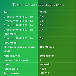 Сетевой адаптер Wi-Fi Digma DWA-N300C N300 USB 2.0 (ант.внутр.) 1ант.