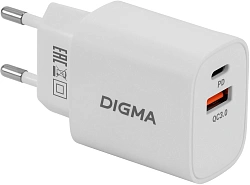 Сетевое зар./устр. Digma DGW3D 30W 3A (PD+QC) USB-C/USB-A универсальное белый (DGW3D0F110WH)