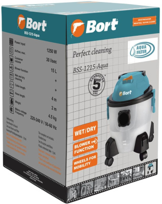 Строительный пылесос Bort BSS-1215-Aqua 1250Вт (уборка: сухая/влажная) серый
