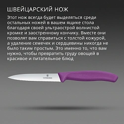 Нож кухонный Victorinox Swiss Classic (6.7735.C1) для чистки овощей и фруктов лезв.100мм серрейт. заточка пурпурный