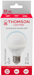 Лампа светодиодная Thomson TH-B2318 6Вт цок.:E27 шар 220B св.свеч.бел.хол. Globe (упак.:1шт)