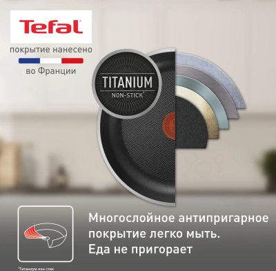 Сковорода Tefal Easy Plus 04237924 круглая 24см ручка несъемная (с крышкой) черный (9100054100)