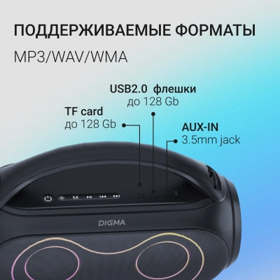 Колонка порт. Digma D-PS1532 черный 60W 2.0 BT 10м 3600mAh (PS1532B)