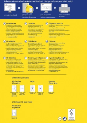 Этикетки Avery Zweckform CD/DVD L7676-25 A4/196г/м2/50л./белый супер глянец самоклей. для лазерной печати