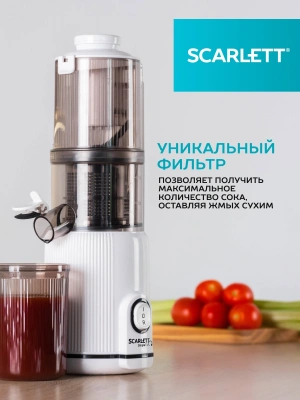 Соковыжималка шнековая Scarlett SC-JE50S63 400Вт рез.сок.:600мл. белый