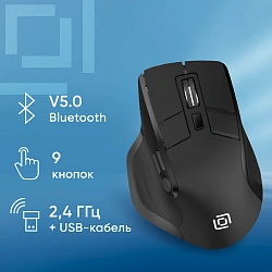 Мышь Оклик 502MW черный оптическая 2400dpi silent беспров. BT/Radio USB для ноутбука 9but (1978678)
