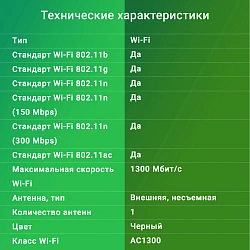 Сетевой адаптер Wi-Fi Digma DWA-AC1300E AC1300 USB 3.0 (ант.внеш.съем) 1ант.
