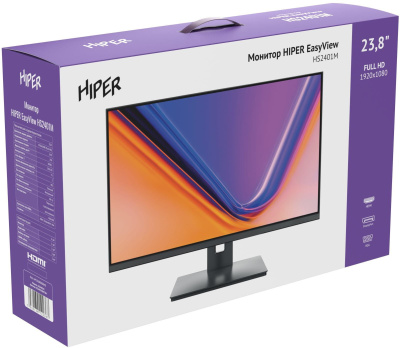 Монитор Hiper 23.8" EasyView HS2401M черный IPS LED 5ms 16:9 HDMI M/M матовая 250cd 178гр/178гр 1920x1080 75Hz FreeSync VGA DP FHD 3.5кг