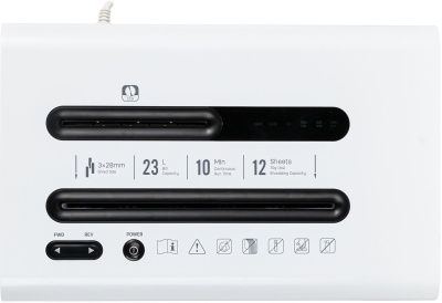 Шредер Deli E9903-EU белый/черный (секр.P-4) фрагменты 12лист. 23лтр. скрепки скобы пл.карты CD