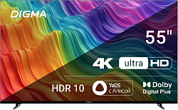 Телевизор LED Digma 55" DM-LED55UBB33 Яндекс.ТВ Frameless Metal черный 4K Ultra HD 60Hz DVB-T DVB-T2 DVB-C DVB-S DVB-S2 USB WiFi Smart TV