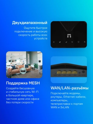 Роутер беспроводной Netis NX10 AX1500 10/100/1000BASE-TX черный