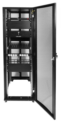 Шкаф серверный ЦМО (ШТК-СП-42.6.10-48АА-9005) напольный 42U 600x990мм пер.дв.перфор. задн.дв.перфор.2-хст. 2 бок.пан. направл.под закл.гайки 1350кг черный