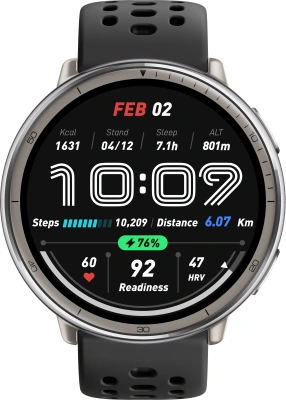 Смарт-часы Amazfit Active 2R A2437 43.9мм 1.32" AMOLED корп.серебристый рем.черный разм.брасл.:135-195мм