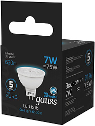 Лампа светодиодная Gauss 101505307 7Вт цок.:GU5.3 рефлек. 150B св.свеч.бел.хол. MR16 (упак.:1шт)