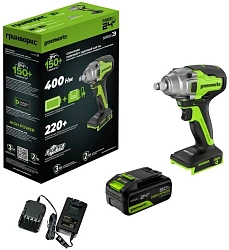 Гайковерт Greenworks GD24IW400 аккум. патрон:квад.1/2" (3802907CUG)