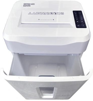 Шредер Office Kit S210N 3,9x38 белый (секр.P-4) фрагменты 16лист. 35лтр. скрепки скобы пл.карты CD