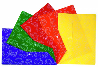 Конверт на кнопке Бюрократ -PK813NRED A4 с рисунком "Листочки" непрозрачный пластик 0.18мм красный