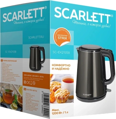 Чайник электрический Scarlett SC-EK21S58 1л. 1200Вт черный корпус: металл/пластик