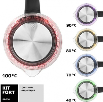 Чайник электрический Kitfort КТ-656 1.5л. 2200Вт черный корпус: стекло