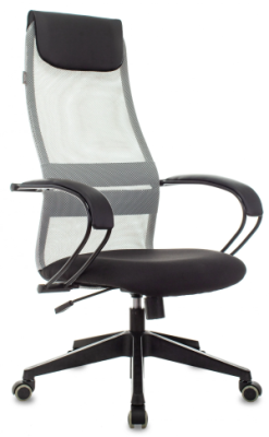 Кресло руководителя Бюрократ CH-607 светло-серый TW-02 сиденье черный сетка/ткань с подголов. крестов. пластик