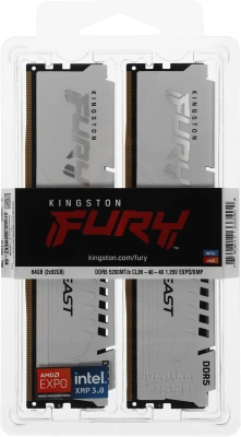 Память DDR5 2x32GB 5200MHz Kingston KF552C36BWEK2-64 Fury Beast Expo RTL Gaming PC5-41600 CL36 DIMM 288-pin 1.25В kit single rank с радиатором Ret