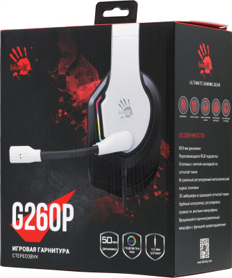 Наушники с микрофоном A4Tech Bloody G260p белый/черный 2м мониторные USB оголовье (G260P)