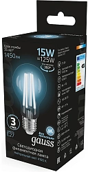 Лампа светодиодная Gauss Filament 102902215 15Вт цок.:E27 груша 220B св.свеч.бел.нейт. (упак.:10шт)