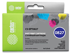 Картридж струйный Cactus CS-EPT0827 черный/голубой/пурпурный/желтый/светло-голубой/светло-пурпурный набор (82.8мл) для Epson Stylus Photo R270/290/RX590 с чипом